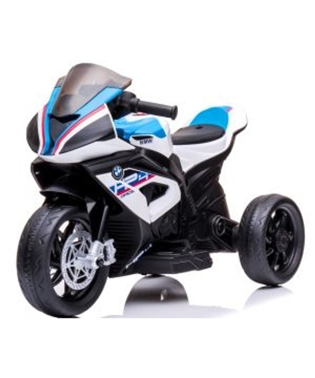 Motocicleta electrica pentru copii BMW HP4, 84x55x42 cm, varsta 2-5 ani, roti si scaun din plastic, putere 60W - Alb