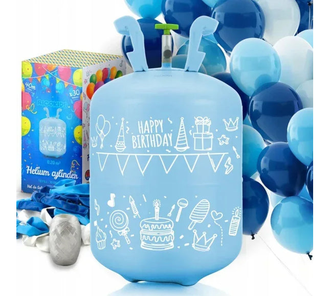 Cilindru cu heliu 0.20 m3 cu 30 de baloane si 40m panglica Ricokids 799002 - Albastru - Bebeboo - Totul pentru copii. Jucării, Hăinuțe, Perne, Mobilier, Textile