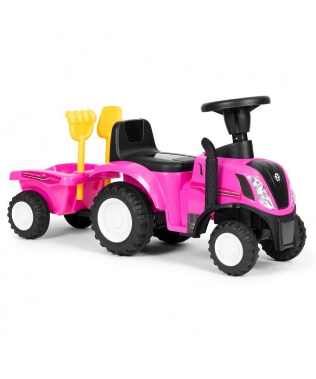 Tractor de impins New Holland cu remorca pentru copii 658T - Roz