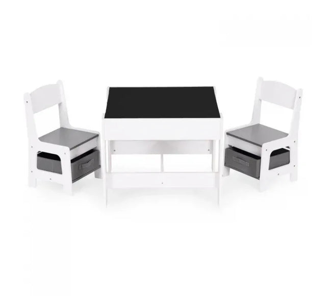 Set de masa cu doua scaune pentru copii Ecotoys ZKC-1A - Alb-Gri - Bebeboo - Totul pentru copii. Jucării, Hăinuțe, Perne, Mobilier, Textile