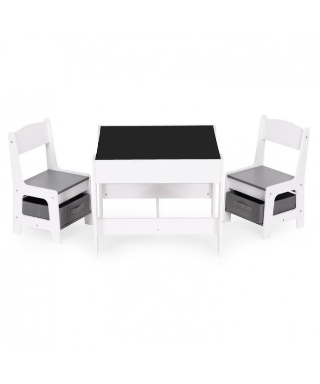Set de masa cu doua scaune pentru copii Ecotoys ZKC-1A - Alb-Gri