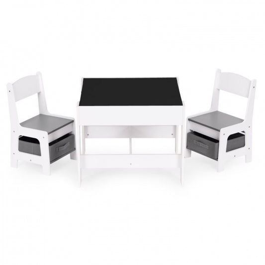 Set de masa cu doua scaune pentru copii Ecotoys ZKC-1A - Alb-Gri