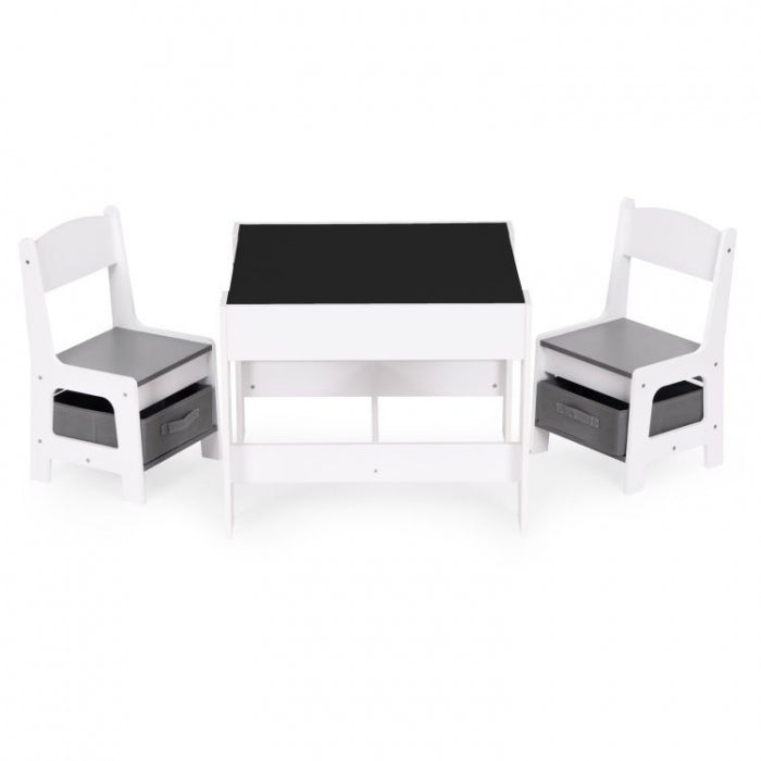 Set de masa cu doua scaune pentru copii Ecotoys ZKC-1A - Alb-Gri