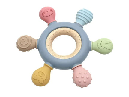 Jucărie dentiție pentru bebeluși - Inel Gri, din silicon și lemn, 0 luni+ - Bebeboo - Totul pentru copii. Jucării, Hăinuțe, Perne, Mobilier, Textile