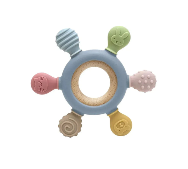 Jucărie dentiție pentru bebeluși - Inel Gri, din silicon și lemn, 0 luni+ - Bebeboo - Totul pentru copii. Jucării, Hăinuțe, Perne, Mobilier, Textile