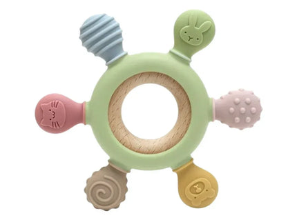 Jucărie dentiție pentru bebeluși - Inel Verde, din silicon și lemn, 0 luni+ - Bebeboo - Totul pentru copii. Jucării, Hăinuțe, Perne, Mobilier, Textile