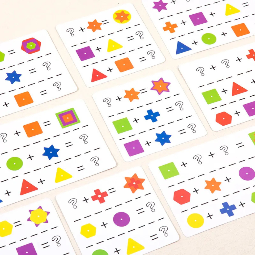 Joc de asociere forme geometrice, 18 piese din lemn, 10 carduri, 3 ani+