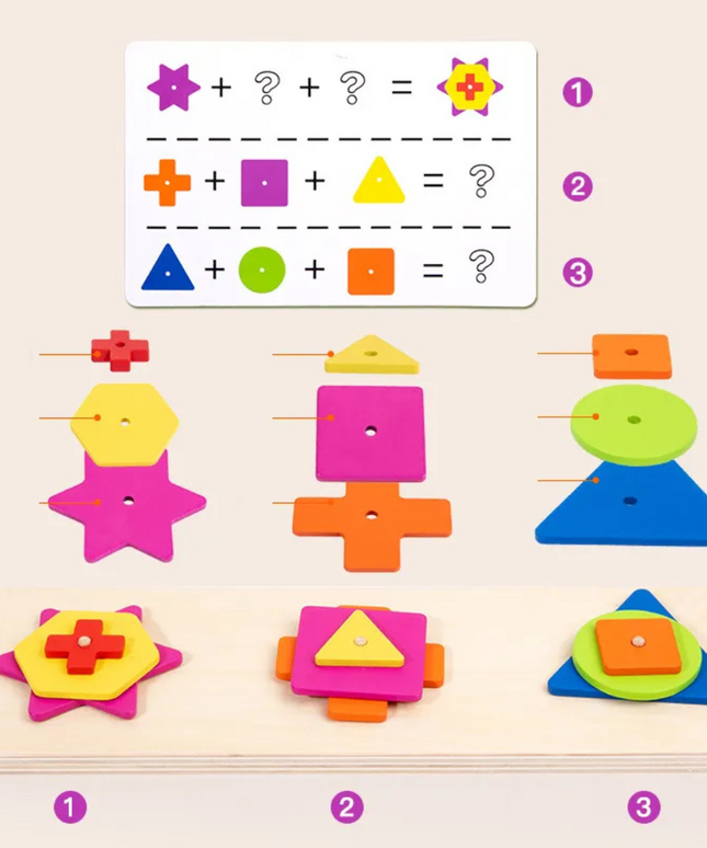Joc de asociere forme geometrice, 18 piese din lemn, 10 carduri, 3 ani+