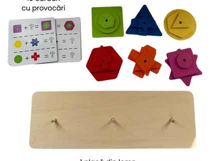 Joc de asociere forme geometrice, 18 piese din lemn, 10 carduri, 3 ani+ - Bebeboo - Totul pentru copii. Jucării, Hăinuțe, Perne, Mobilier, Textile