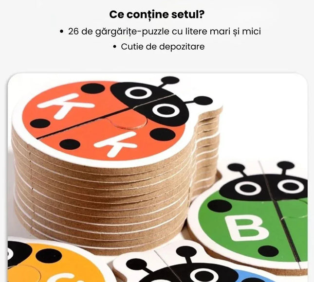 Joc de asociere litere, 26 gârgârițe colorate - Bebeboo - Totul pentru copii. Jucării, Hăinuțe, Perne, Mobilier, Textile