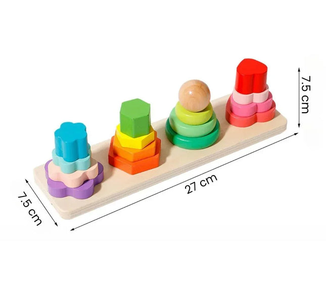 Joc de stivuire Montessori, 4 coloane - Bebeboo - Totul pentru copii. Jucării, Hăinuțe, Perne, Mobilier, Textile