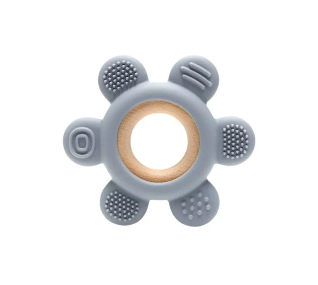 Jucărie Gingivală Silicon și Lemn – Floare Gri, 0 luni+ - Bebeboo - Totul pentru copii. Jucării, Hăinuțe, Perne, Mobilier, Textile