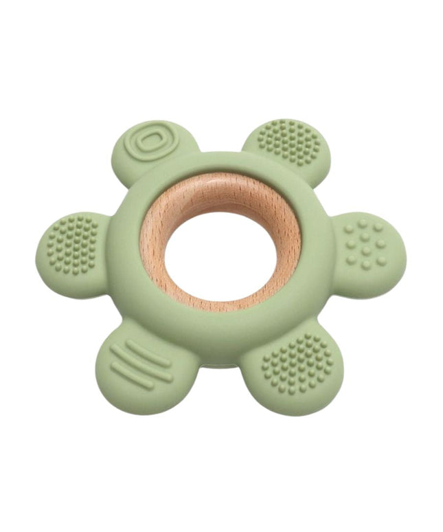 Jucărie Gingivală Silicon și Lemn – Floare Verde, 0 luni+