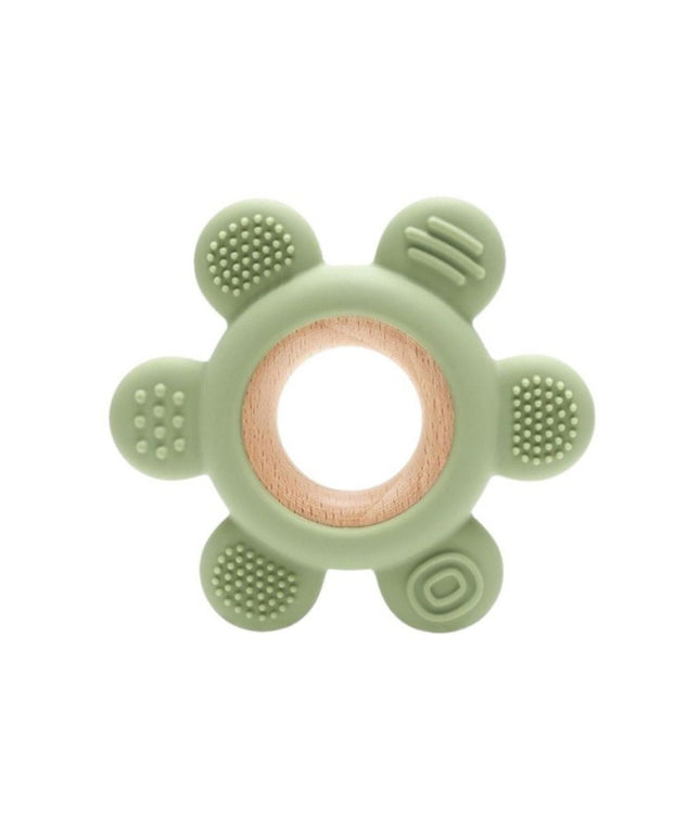 Jucărie Gingivală Silicon și Lemn – Floare Verde, 0 luni+