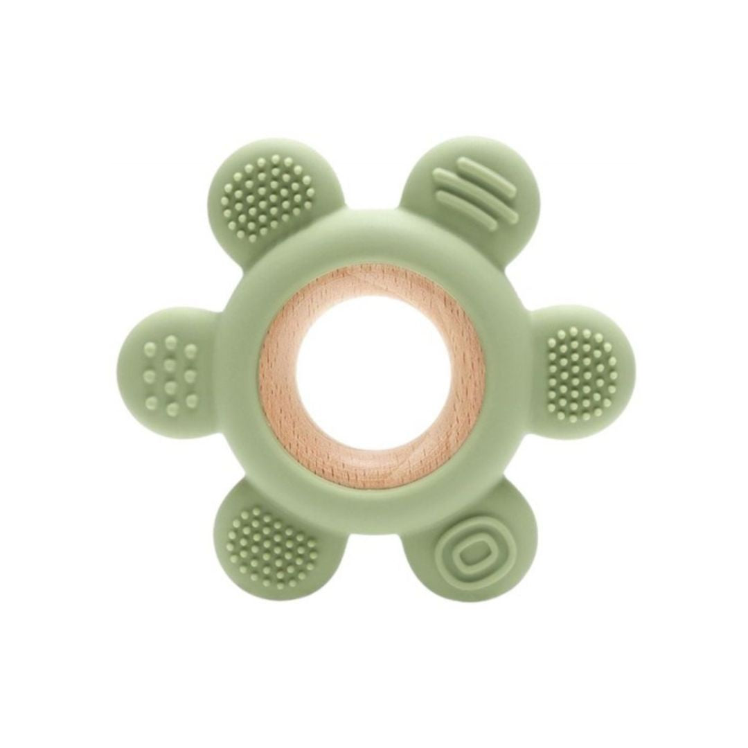 Jucărie Gingivală Silicon și Lemn – Floare Verde, 0 luni+