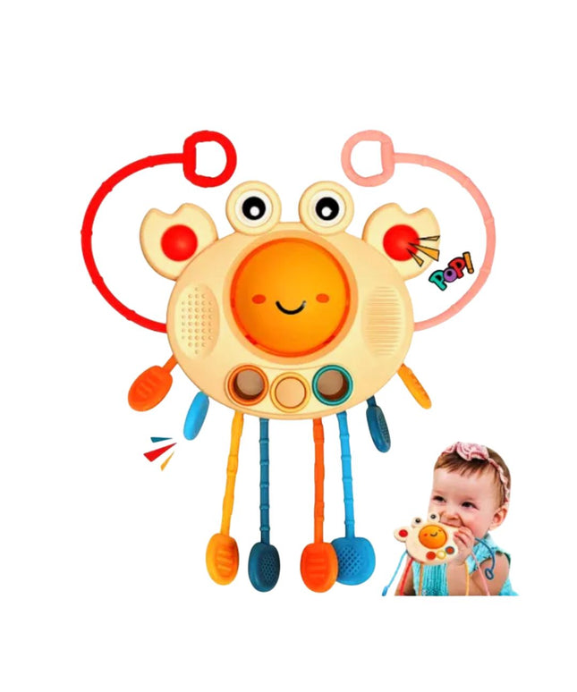 Jucărie de dentiție multisenzorială din silicon – Crab vesel, 18 luni+