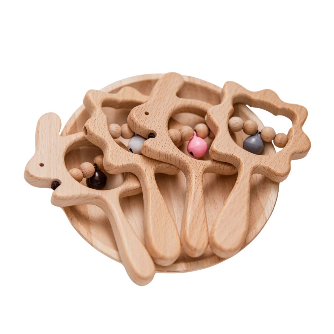 Jucărie de dentiție din lemn, 3 luni+