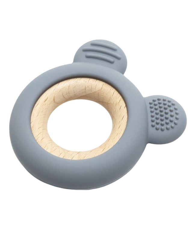Jucărie Gingivală Silicon și Lemn – Ursuleț Gri, 0 luni+