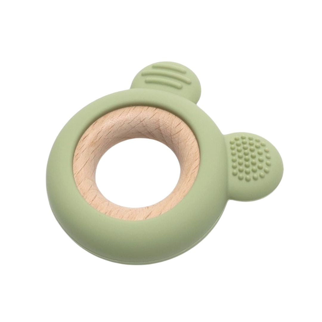 Jucărie Gingivală Silicon și Lemn – Ursuleț Verde, 0 luni+