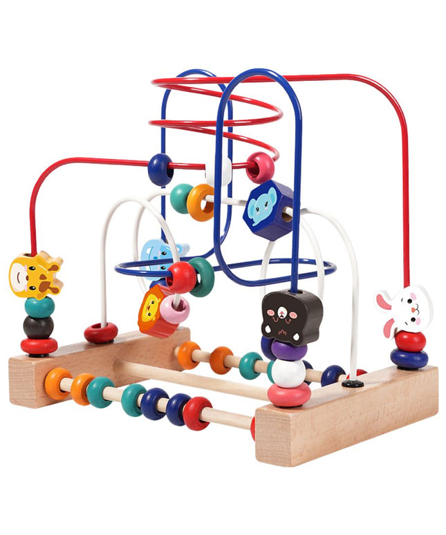 Labirint Montessori din lemn cu mărgele și forme 3D – Animale și