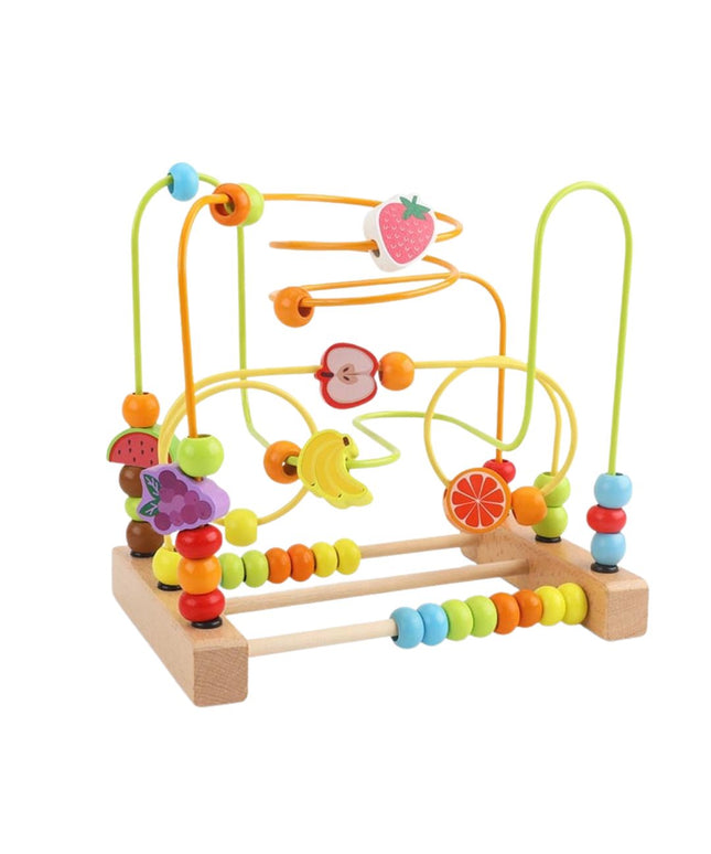 Labirint Montessori din lemn cu mărgele și forme 3D – Animale și