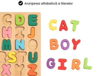Puzzle Incastru din lemn, 26 Litere 3D - Bebeboo - Totul pentru copii. Jucării, Hăinuțe, Perne, Mobilier, Textile