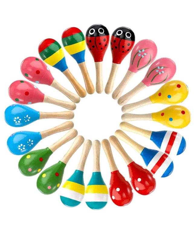 Maracas din Lemn - Jucărie muzicală pentru copii, viu colorate