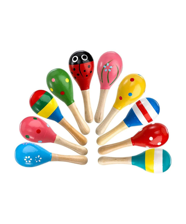 Maracas din Lemn - Jucărie muzicală pentru copii, viu colorate