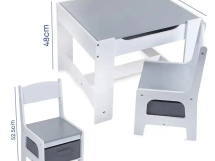 Set Masuta cu scaun pentru copii din Lemn Mdf 3 in 1, Tabla De Scris, Desenat, Colorat, Depozitare, Varsta 3-6 Ani, Alb cu Gri - Bebeboo - Totul pentru copii. Jucării, Hăinuțe, Perne, Mobilier, Textile