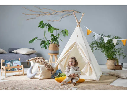 MEGA Set Cort teepee pentru copii, 110 cm x 110 cm - Cream Cloud - Bebeboo - Totul pentru copii. Jucării, Hăinuțe, Perne, Mobilier, Textile