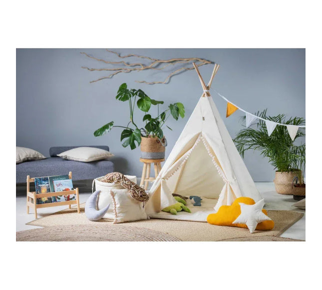 MEGA Set Cort teepee pentru copii, 110 cm x 110 cm - Cream Cloud - Bebeboo - Totul pentru copii. Jucării, Hăinuțe, Perne, Mobilier, Textile