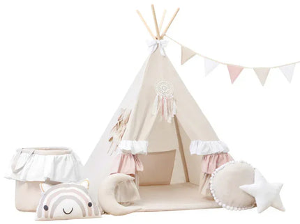 MEGA Set Cort teepee pentru copii, 110 cm x 110 cm - Sweet Ruffles - Bebeboo - Totul pentru copii. Jucării, Hăinuțe, Perne, Mobilier, Textile