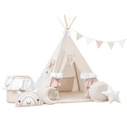MEGA Set Cort teepee pentru copii, 110 cm x 110 cm - Sweet Ruffles - Bebeboo - Totul pentru copii. Jucării, Hăinuțe, Perne, Mobilier, Textile
