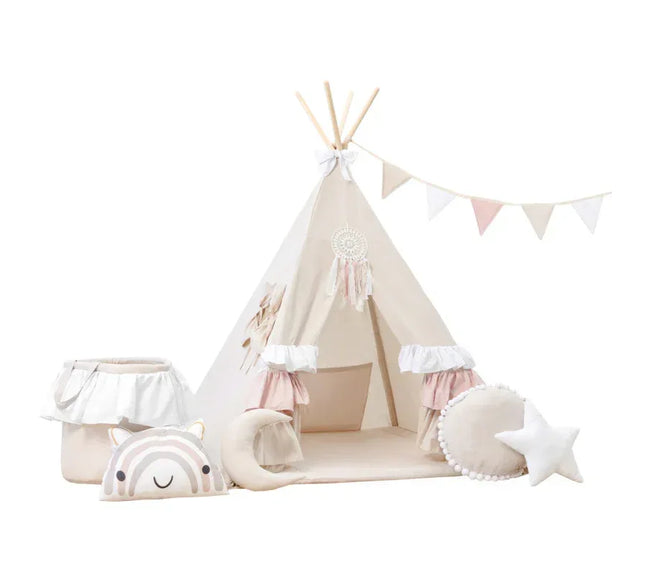 MEGA Set Cort teepee pentru copii, 110 cm x 110 cm - Sweet Ruffles - Bebeboo - Totul pentru copii. Jucării, Hăinuțe, Perne, Mobilier, Textile