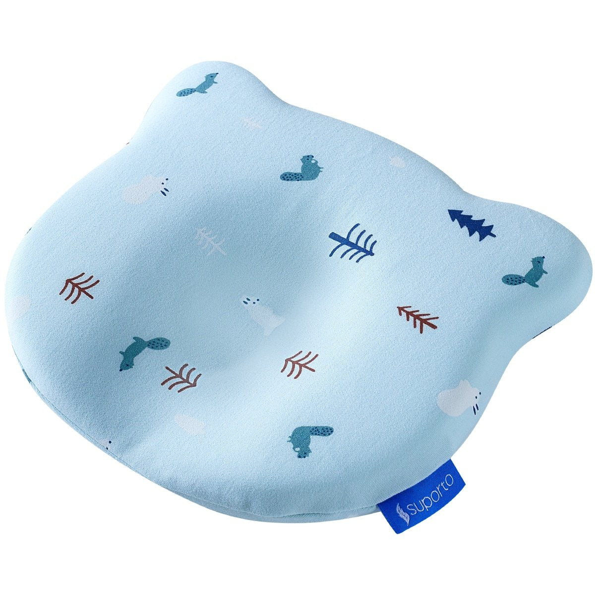 Perna Bebelusi cu Suport Ortopedic Impotriva Plagiocefaliei, Spuma cu Memorie Hipoalergenica, Ideala pentru Formarea Capului, Pentru Copii de la 0 luni la 1 an Fata de perna din bumbac, Forma Urs