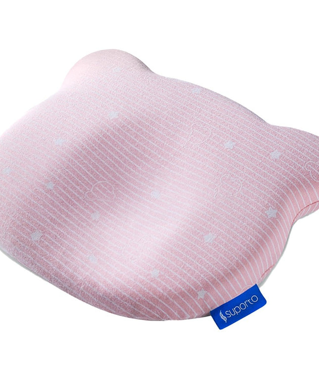 Perna Bebelusi cu Suport Ortopedic Impotriva Plagiocefaliei, Spuma cu Memorie Hipoalergenica, Ideala pentru Formarea Capului, Pentru Copii de la 0 luni la 1 an Fata de perna din bumbac, Forma Urs