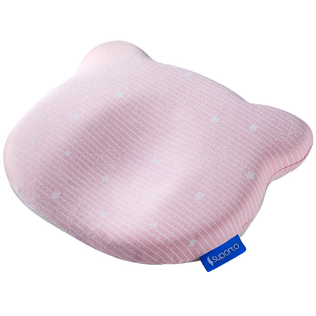 Perna Bebelusi cu Suport Ortopedic Impotriva Plagiocefaliei, Spuma cu Memorie Hipoalergenica, Ideala pentru Formarea Capului, Pentru Copii de la 0 luni la 1 an Fata de perna din bumbac, Forma Urs