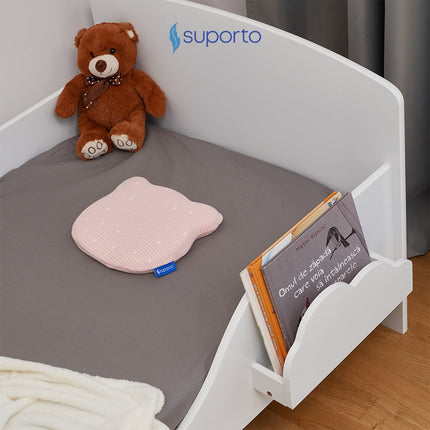 Perna Bebelusi cu Suport Ortopedic Impotriva Plagiocefaliei, Spuma cu Memorie Hipoalergenica, Ideala pentru Formarea Capului, Pentru Copii de la 0 luni la 1 an Fata de perna din bumbac, Forma Urs