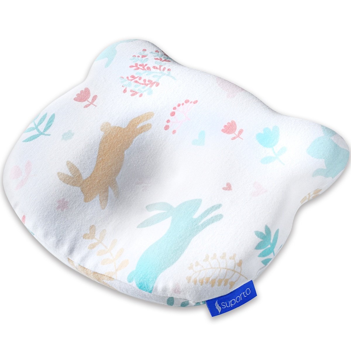 Perna Bebelusi cu Suport Ortopedic Impotriva Plagiocefaliei, Spuma cu Memorie Hipoalergenica, Ideala pentru Formarea Capului, Pentru Copii de la 0 luni la 1 an Fata de perna din bumbac, Forma Urs