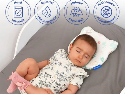 Perna Bebelusi cu Suport Ortopedic Impotriva Plagiocefaliei, Spuma cu Memorie Hipoalergenica, Ideala pentru Formarea Capului, Pentru Copii de la 0 luni la 1 an Fata de perna din bumbac, Forma Urs - Bebeboo - Totul pentru copii. Jucării, Hăinuțe, Perne, Mobilier, Textile