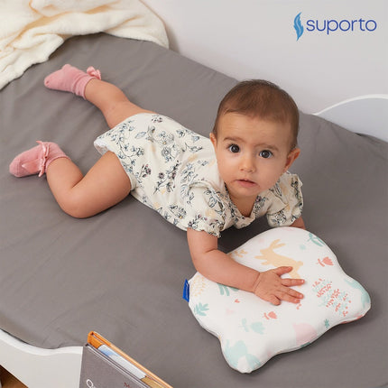 Perna Bebelusi cu Suport Ortopedic Impotriva Plagiocefaliei, Spuma cu Memorie Hipoalergenica, Ideala pentru Formarea Capului, Pentru Copii de la 0 luni la 1 an Fata de perna din bumbac, Forma Urs