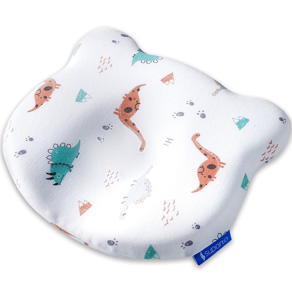 Perna Bebelusi cu Suport Ortopedic Impotriva Plagiocefaliei, Spuma cu Memorie Hipoalergenica, Ideala pentru Formarea Capului, Pentru Copii de la 0 luni la 1 an Fata de perna din bumbac, Forma Urs