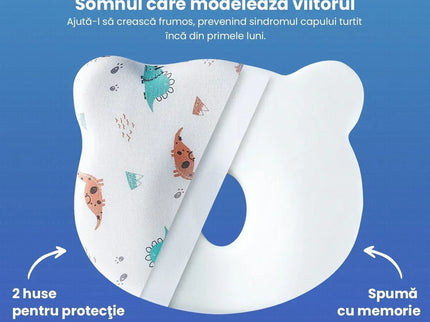 Perna Bebelusi cu Suport Ortopedic Impotriva Plagiocefaliei, Spuma cu Memorie Hipoalergenica, Ideala pentru Formarea Capului, Pentru Copii de la 0 luni la 1 an Fata de perna din bumbac, Forma Urs - Bebeboo - Totul pentru copii. Jucării, Hăinuțe, Perne, Mobilier, Textile
