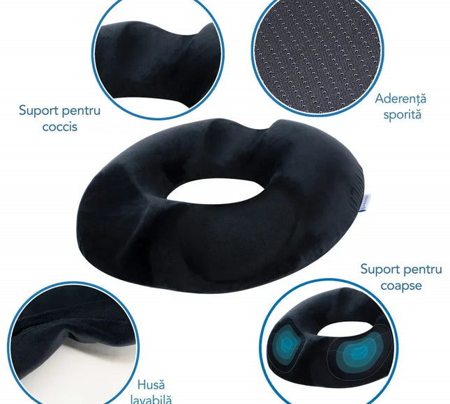 Perna de sezut pentru gravide | Perna Colac pentru hemoroizi, epiziotomie, de sezut | perna antihemoroizi - Culoare Negru | Donut - Bebeboo - Totul pentru copii. Jucării, Hăinuțe, Perne, Mobilier, Textile