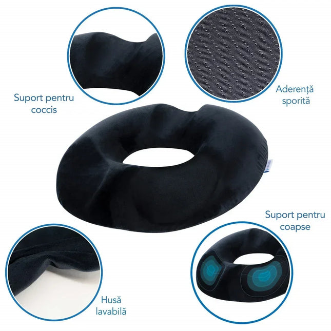 Perna de sezut pentru gravide | Perna Colac pentru hemoroizi, epiziotomie, de sezut | perna antihemoroizi - Culoare Negru | Donut - Bebeboo - Totul pentru copii. Jucării, Hăinuțe, Perne, Mobilier, Textile
