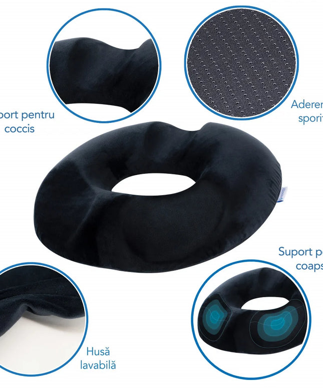 Perna de sezut pentru gravide | Perna Colac pentru hemoroizi, epiziotomie, de sezut | perna antihemoroizi - Culoare Negru | Donut