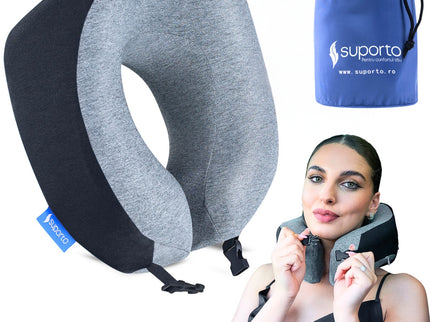 Perna de calatorie Suporto Travel Companion. Perna voiaj din spuma cu memorie, Neagra