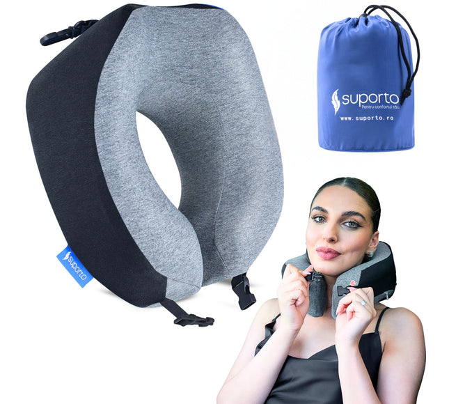 Perna de calatorie Suporto Travel Companion. Perna voiaj din spuma cu memorie, Neagra