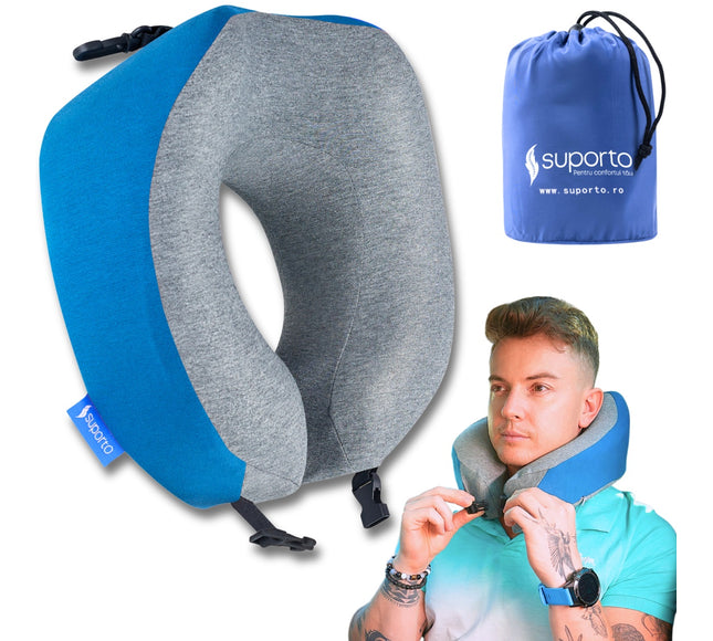 Perna de calatorie Suporto Travel Companion. Perna voiaj din spuma cu memorie, Albastra