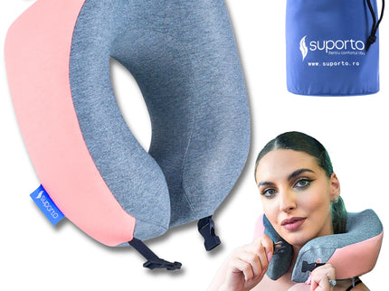 Perna de calatorie Suporto Travel Companion. Perna voiaj din spuma cu memorie, Roz